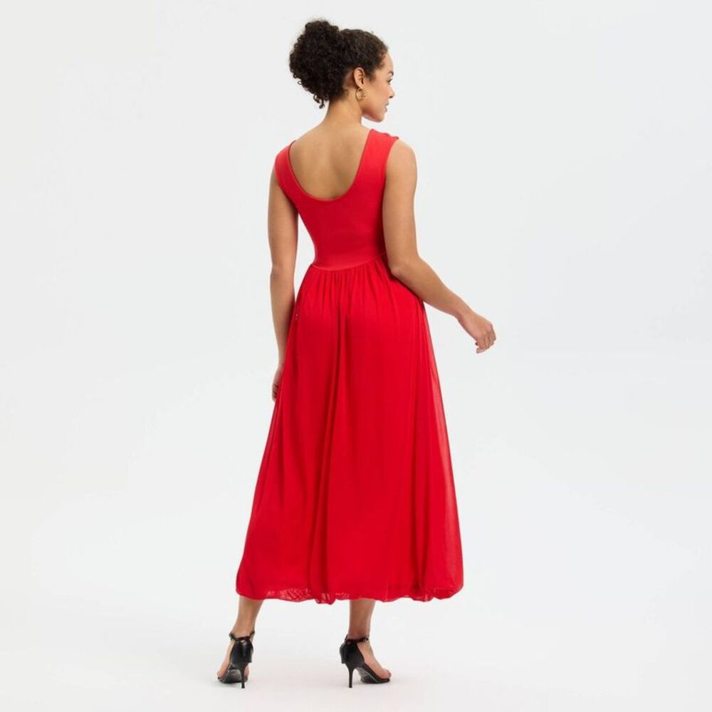 A New Day - Women's Sleeveless Bubble Hem Midi Dress - A New D Red - Picture 2 of 4